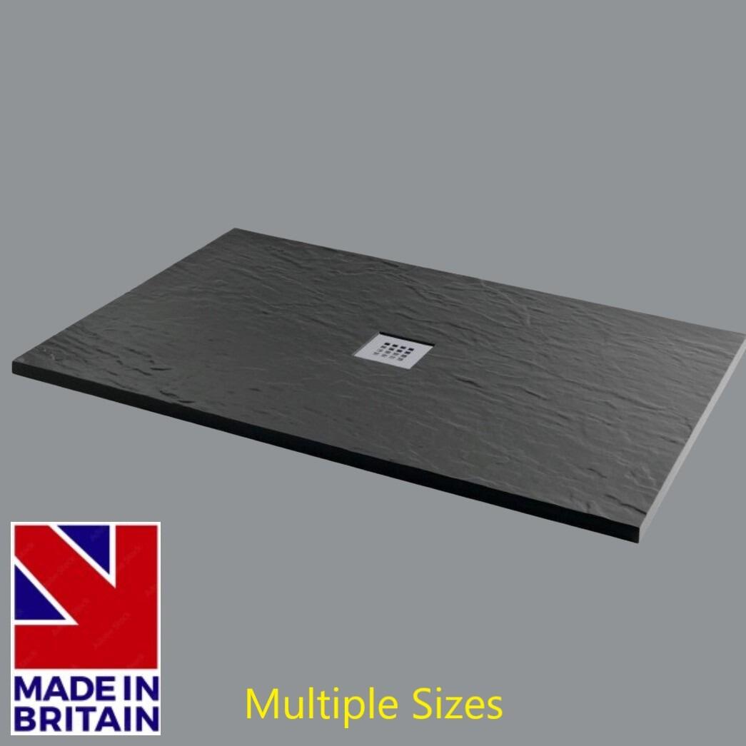 Stone Naturals Graphite Slate Effect Shower Trays with Chrome Waste Cover
