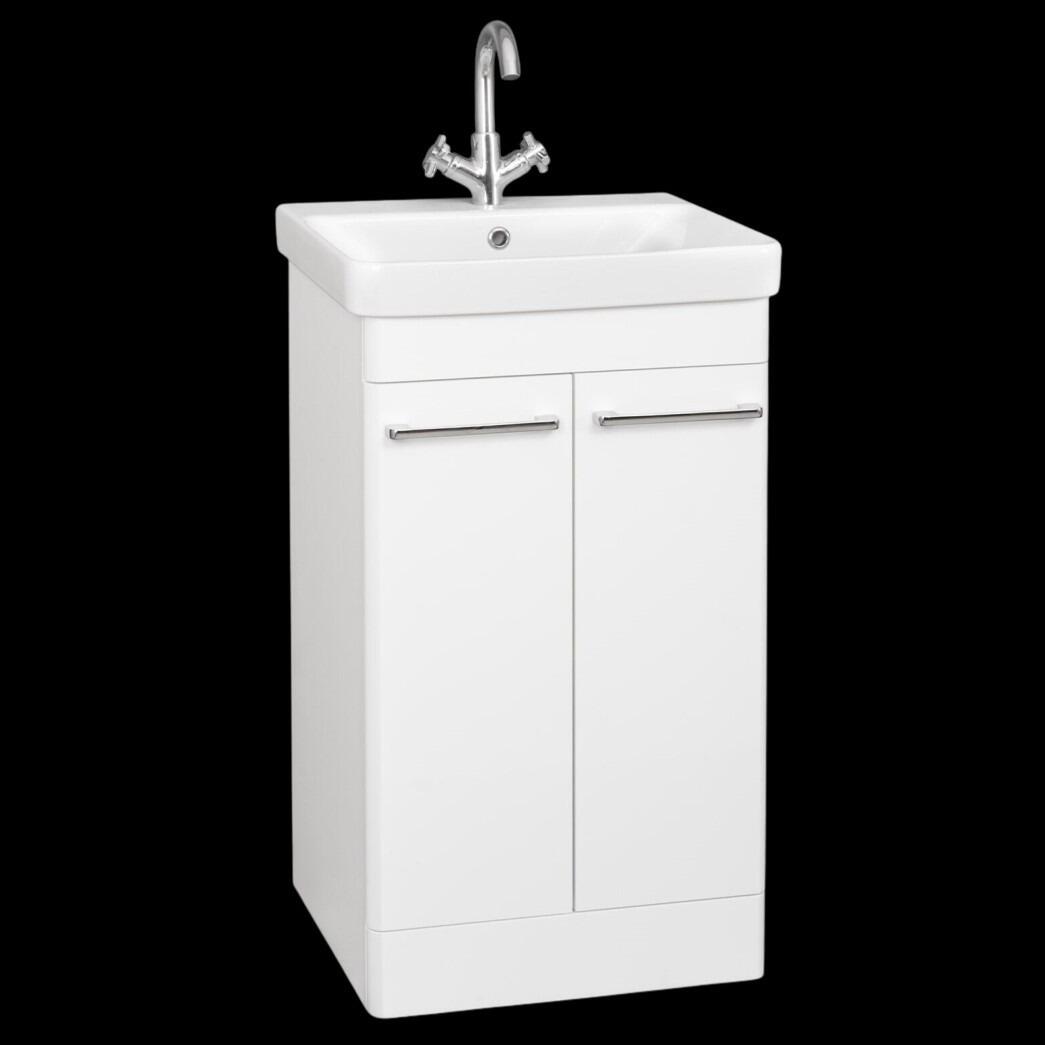 Orion 500mm White Gloss 2 Door Curved Edge Vanity Unit With Ceramic Basin