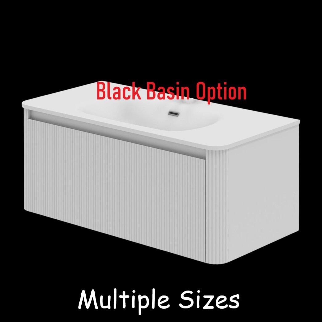 Wave Matt White Fluted Wall Hung Single Drawer Vanity Unit