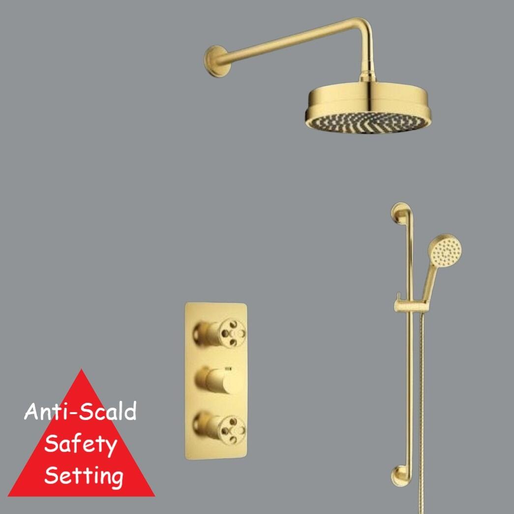 Indus Brushed Gold Thermostatic Concealed Valve Shower Pack