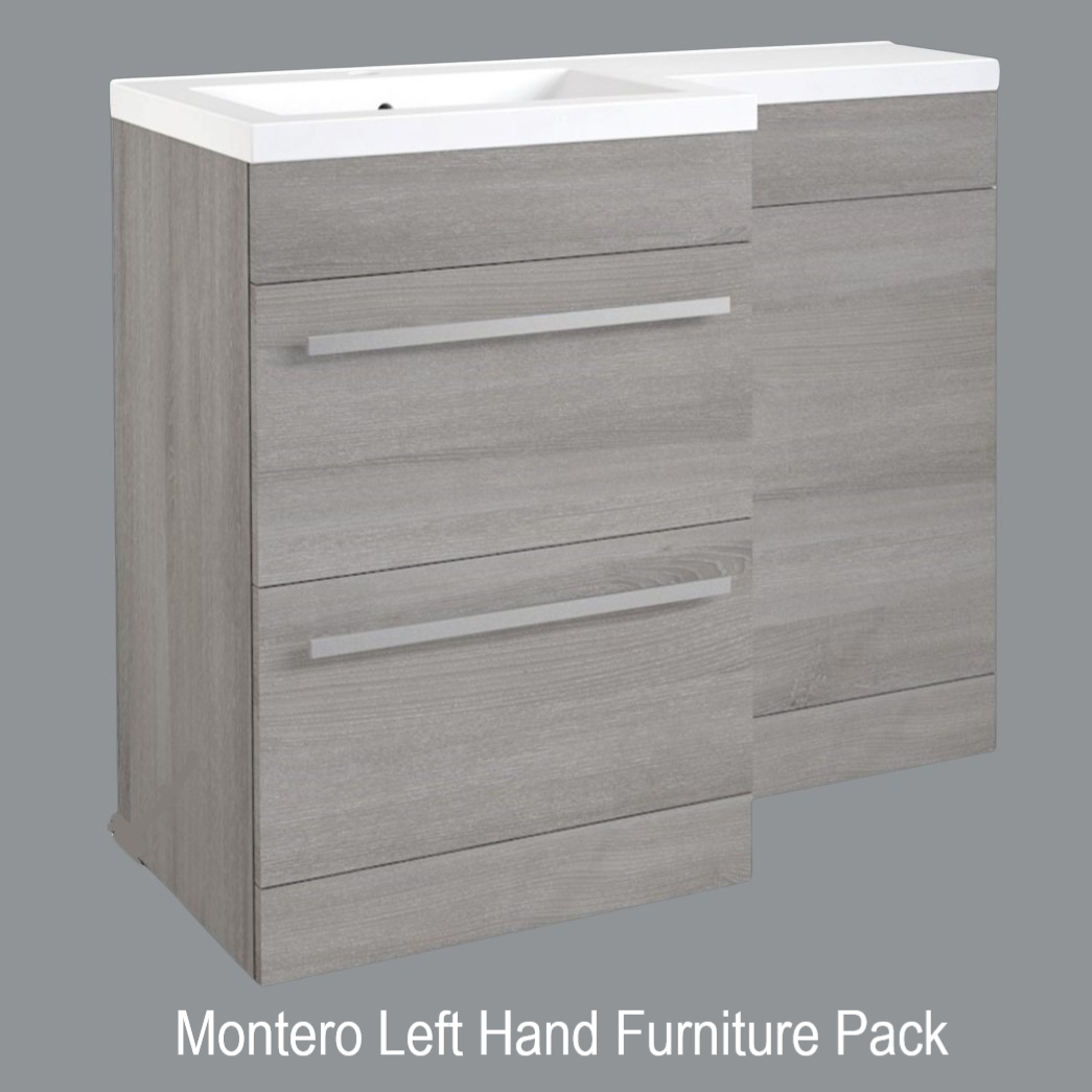 Montero 1100mm Silver Oak 2 Drawer L Shaped Furniture Pack LH