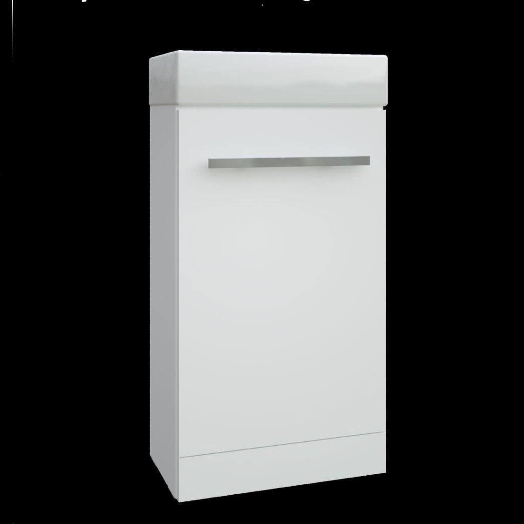 Virtue 410mm Gloss White Single Door Floor Standing Cloakroom Vanity Unit with Ceramic Basin
