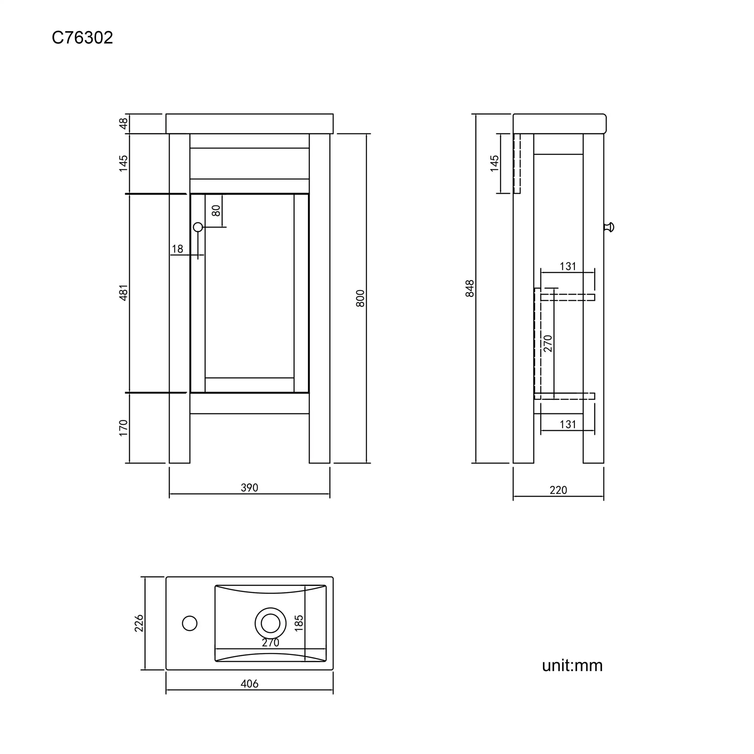 Ely 400mm Cloakroom Vanity Unit Dimensions