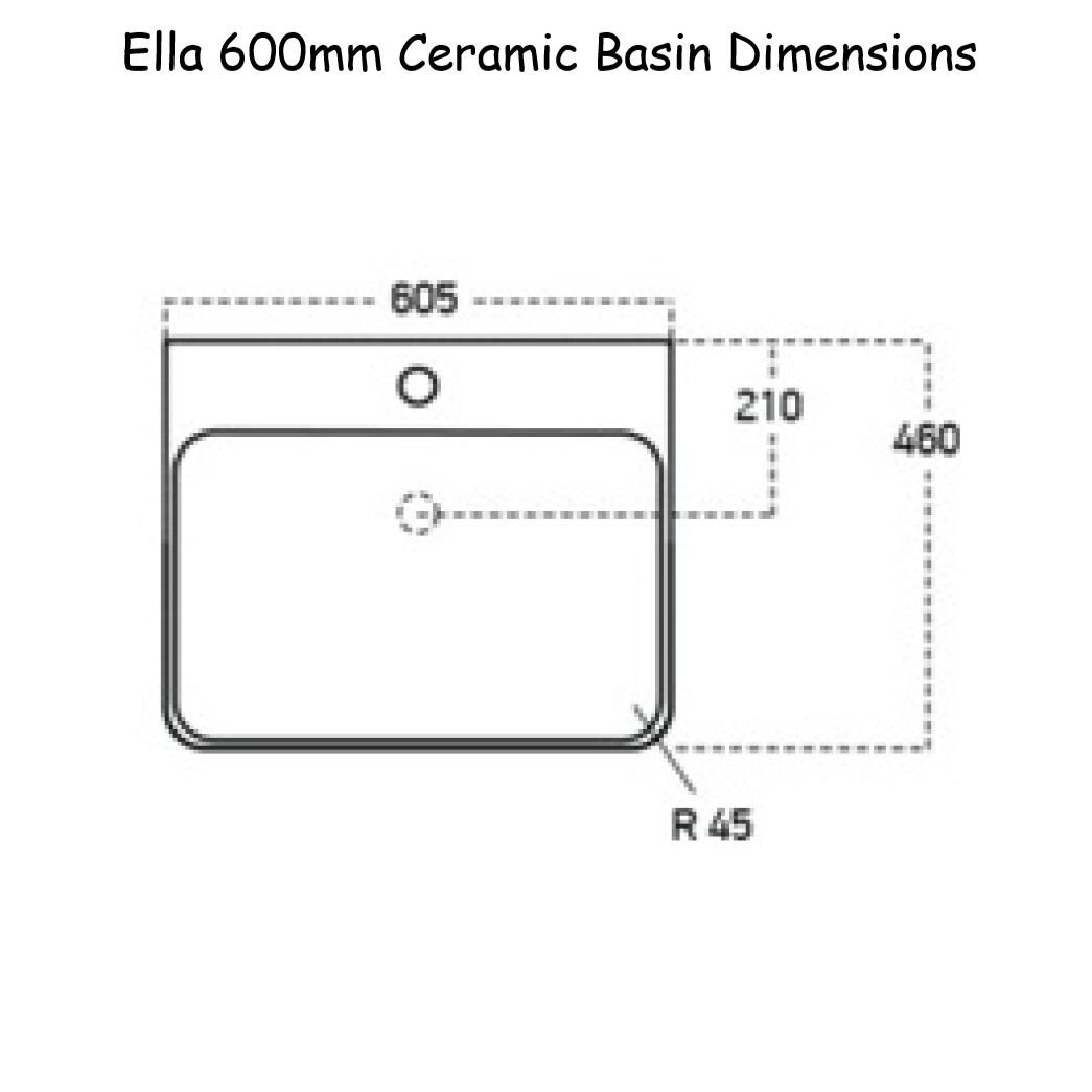 Ella 600mm Ceramic Basin Dimensions