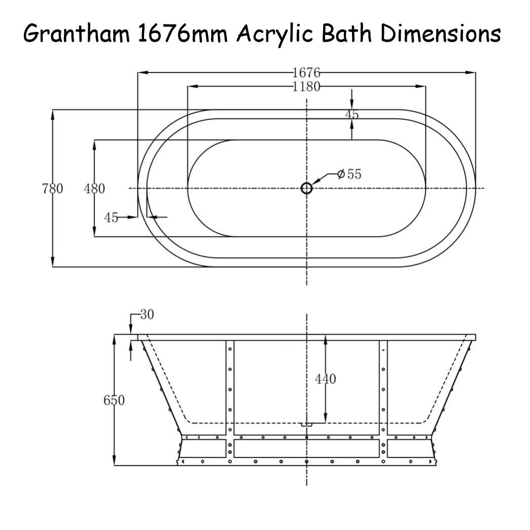 Grantham 1676mm Freestanding Acrylic Bath Dimensions