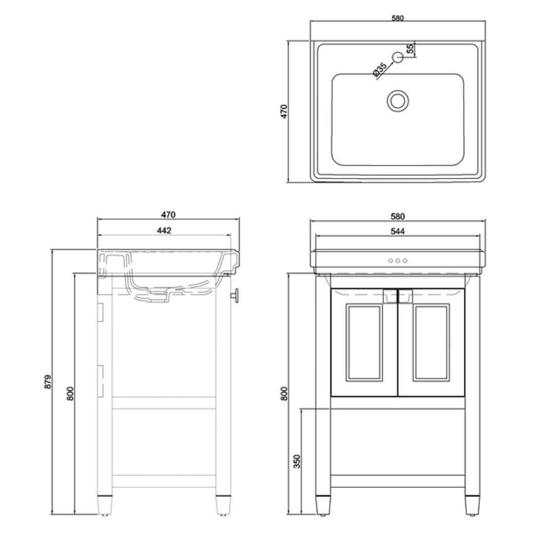 Burlington Riviera 580mm Vanity Unit Dimensions