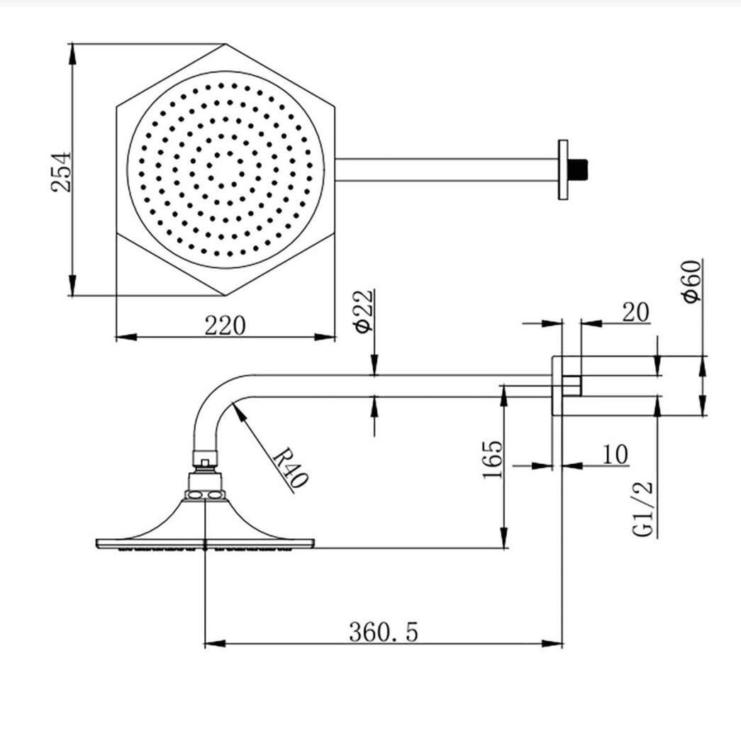 Adriana Concealed Thermostatic Shower Pack Handset Dimensions