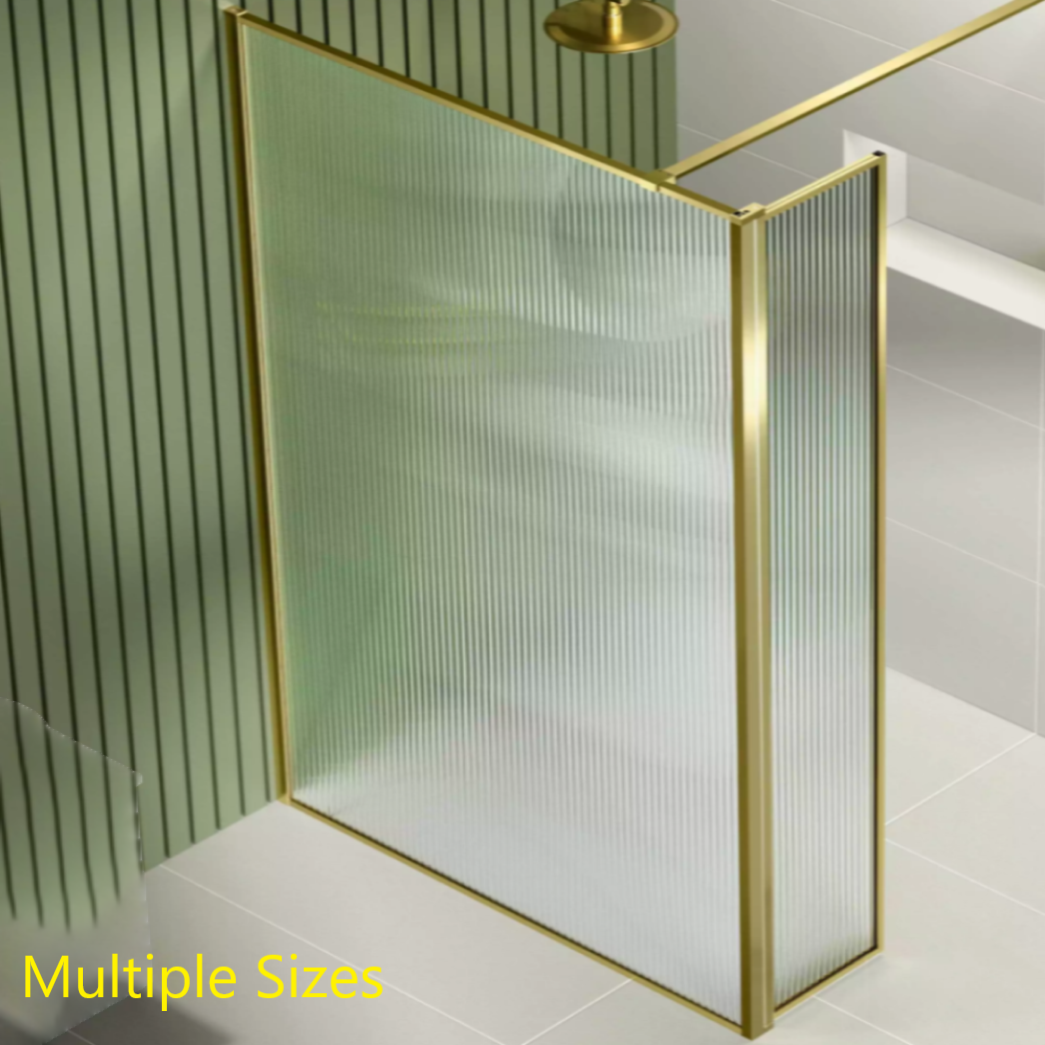 Athena Full Frame Brushed Brass Shower Screen with 8mm Fluted Glass