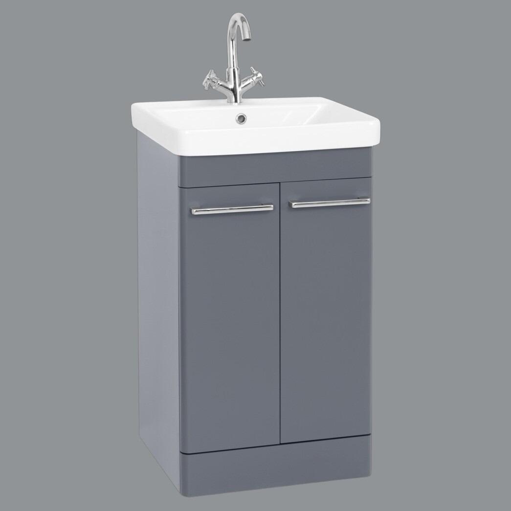 Orion 500mm Matt Cool Grey 2 Door Curved Edge Vanity Unit With Ceramic Basin