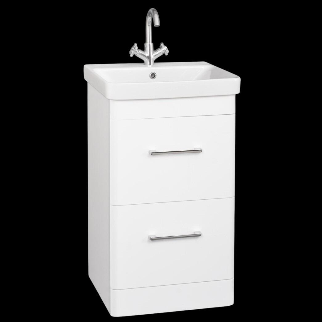 Orion 500mm Gloss White 2 Drawer Curved Edge Vanity Unit With Ceramic Basin
