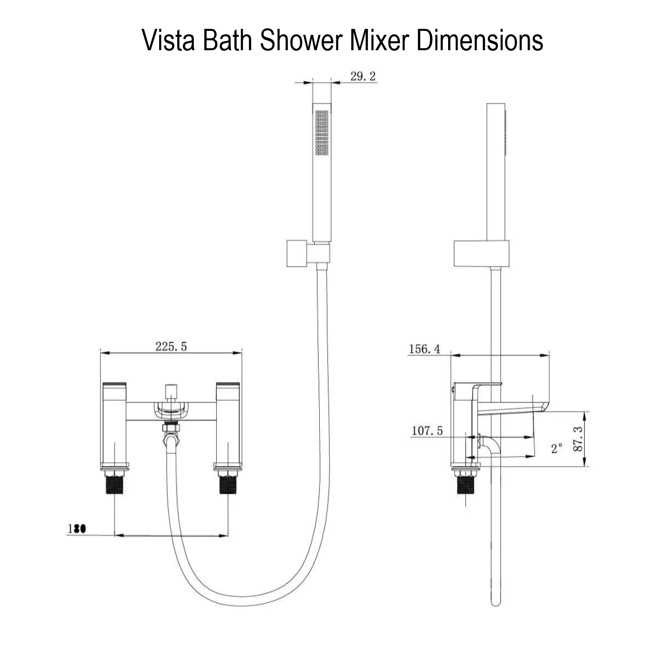 Vista Bath Shower Mixer Dimensions
