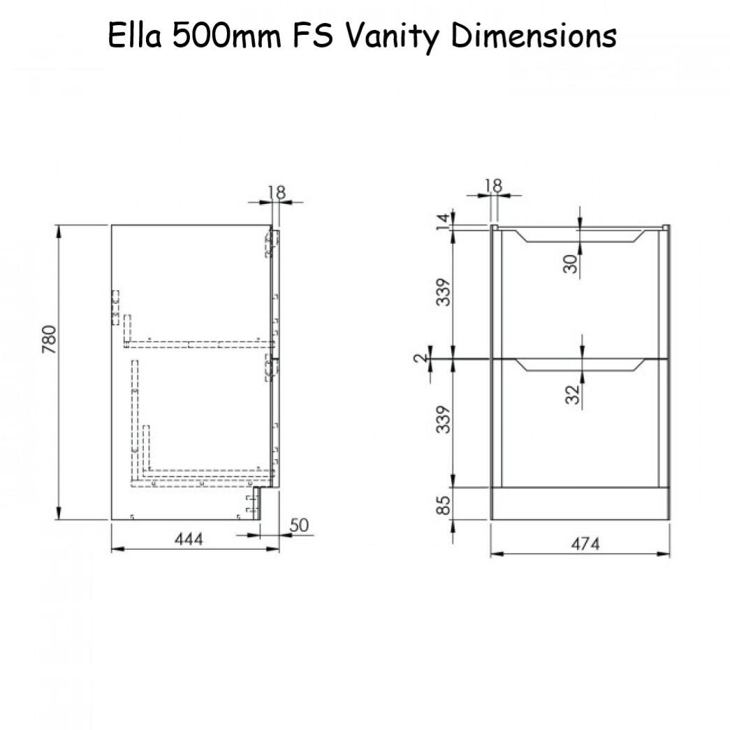 Ella 500mm Floor Standing Vanity Unit Dimensions