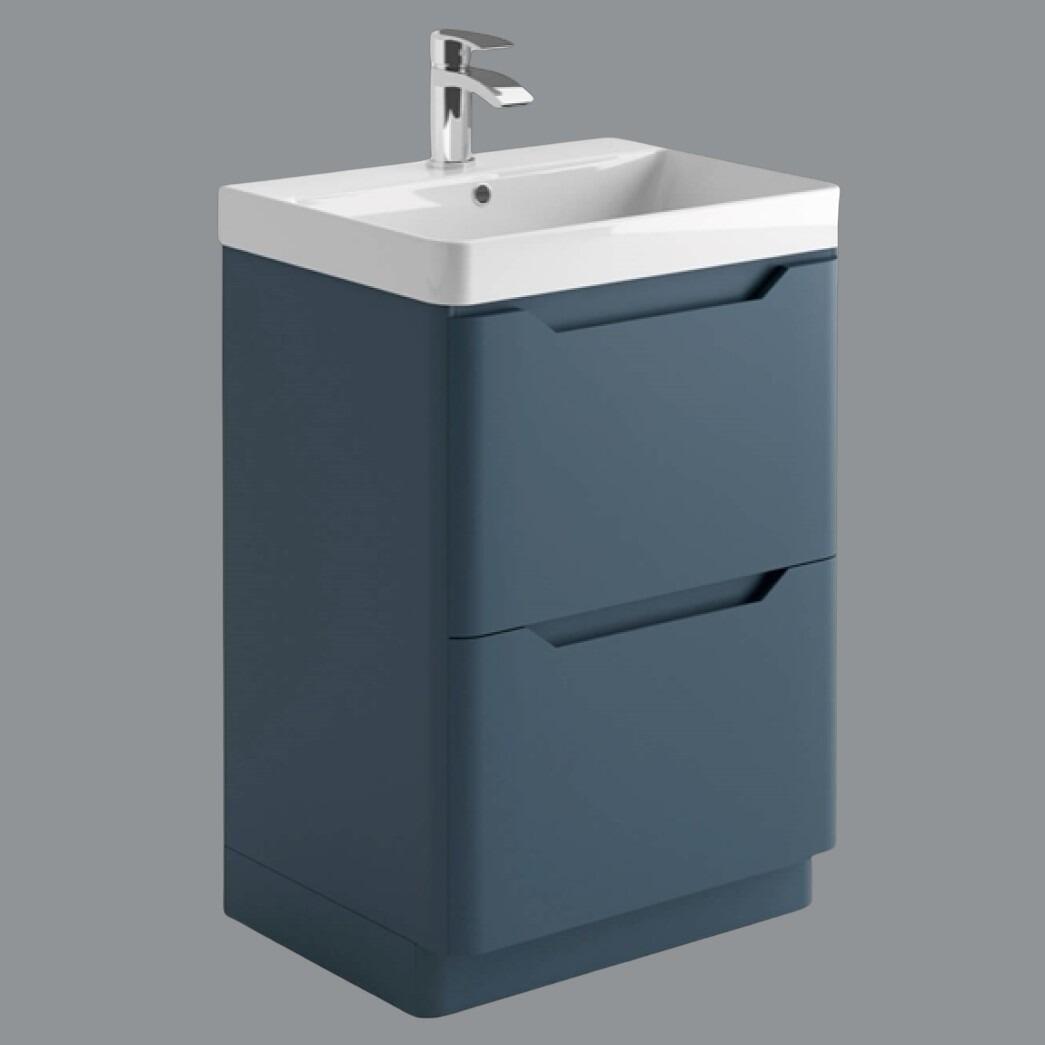 Ella 600mm Stiffkey Blue Floor Standing 2 Drawer Vanity Unit with Ceramic Basin