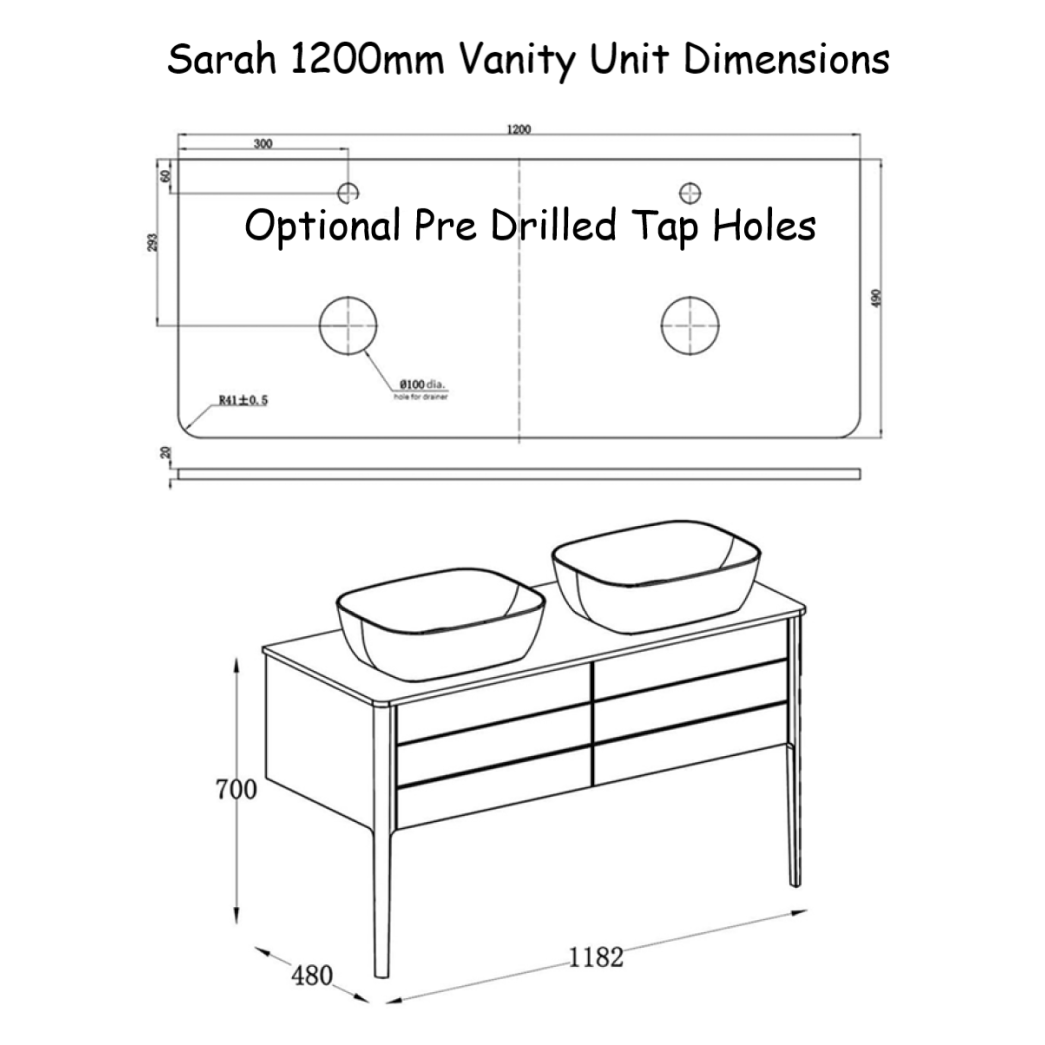 Sarah 1200mm Vanity Unit Dimensions