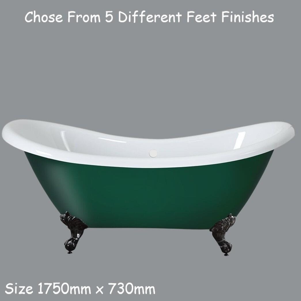 Legend 1750mm x 730mm Double Ended Free Standing Slipper Bath - Evergreen