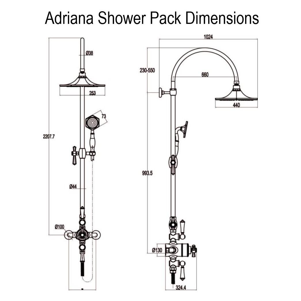 Adriana Traditional Thermostatic Shower Pack Dimensions