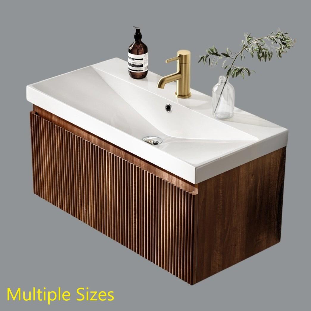 Milo Fluted Black Walnut Wall Hung Single Drawer Vanity Unit