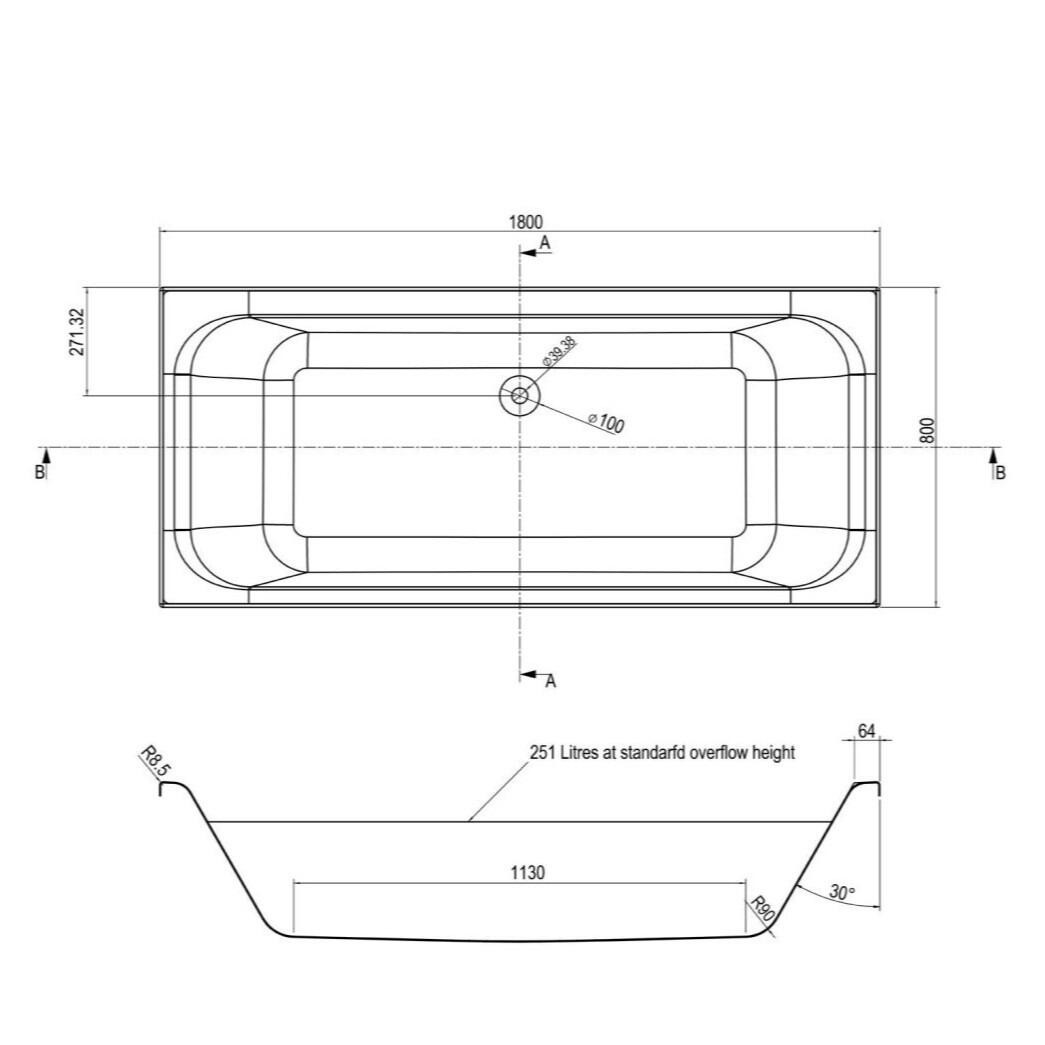 Renaissance Cultura 1800mm Double Ended Acrylic Bath Dimensions