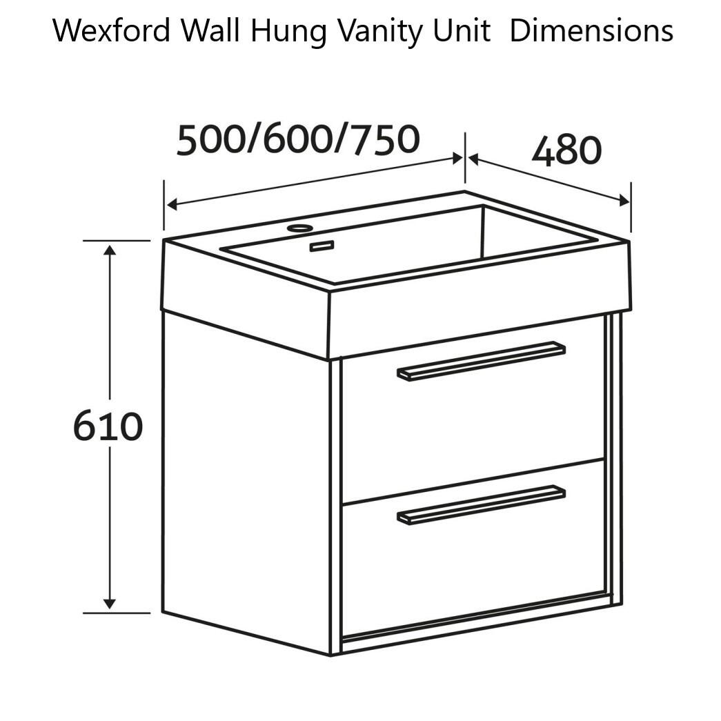 Wexford 500mm Wall Hung 2 Drawer Vanity Unit Dimensions