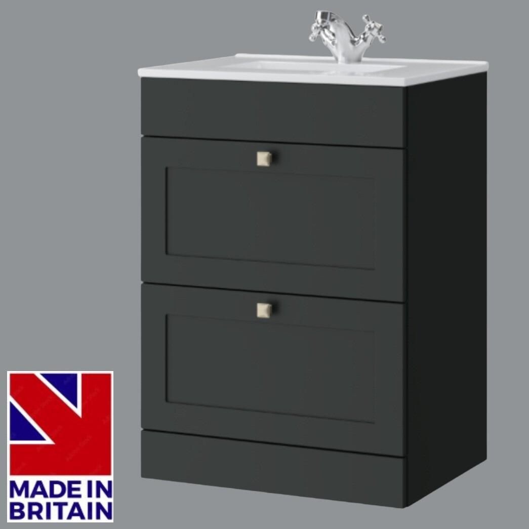 Sanctuary Shaker 600mm 2 Drawer Floor Standing Vanity Unit - Anthracite