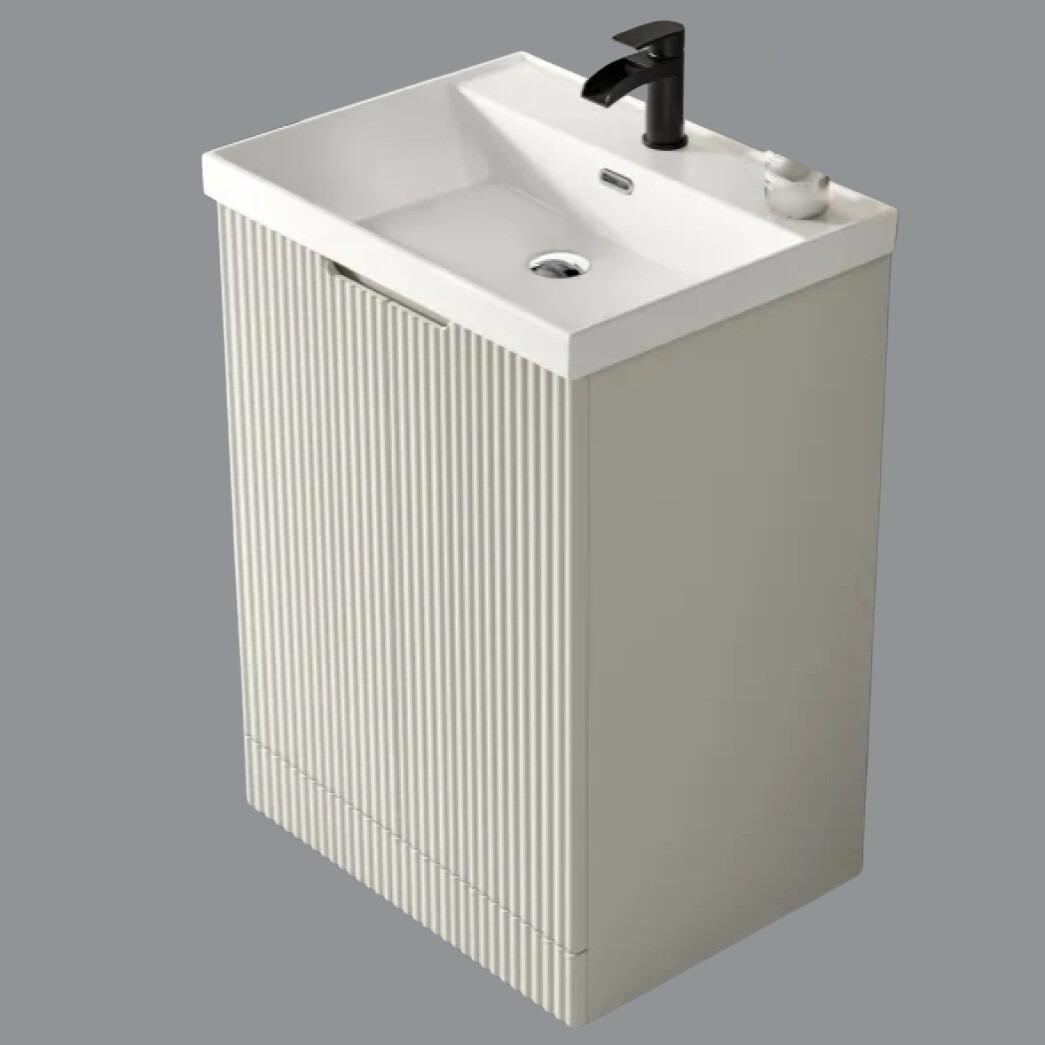 Miami 600mm Fluted 2 Door Vanity Unit with Ceramic Basin - Chalk White