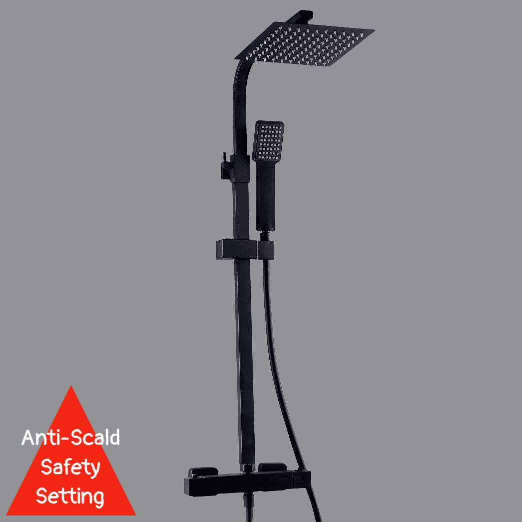 Nexus Matt Black Square Thermostatic Shower Kit