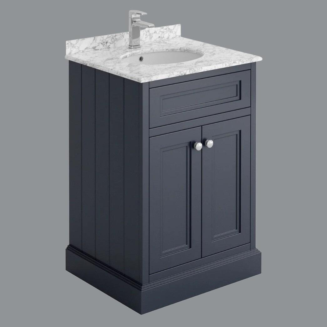Rectory 600mm Midnight Grey Vanity Unit with Carrara Worktop & Under-mounted Ceramic Basin