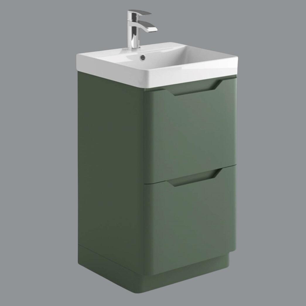 Ella 500mm Green Smoke Floor Standing 2 Drawer Vanity Unit with Ceramic Basin