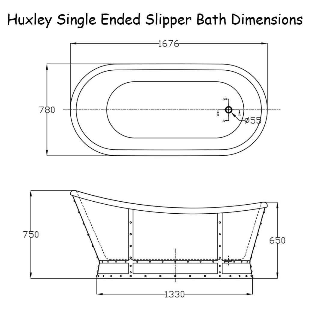 Huxley 1676mm Single Ended Freestanding Acrylic Bath Dimensions