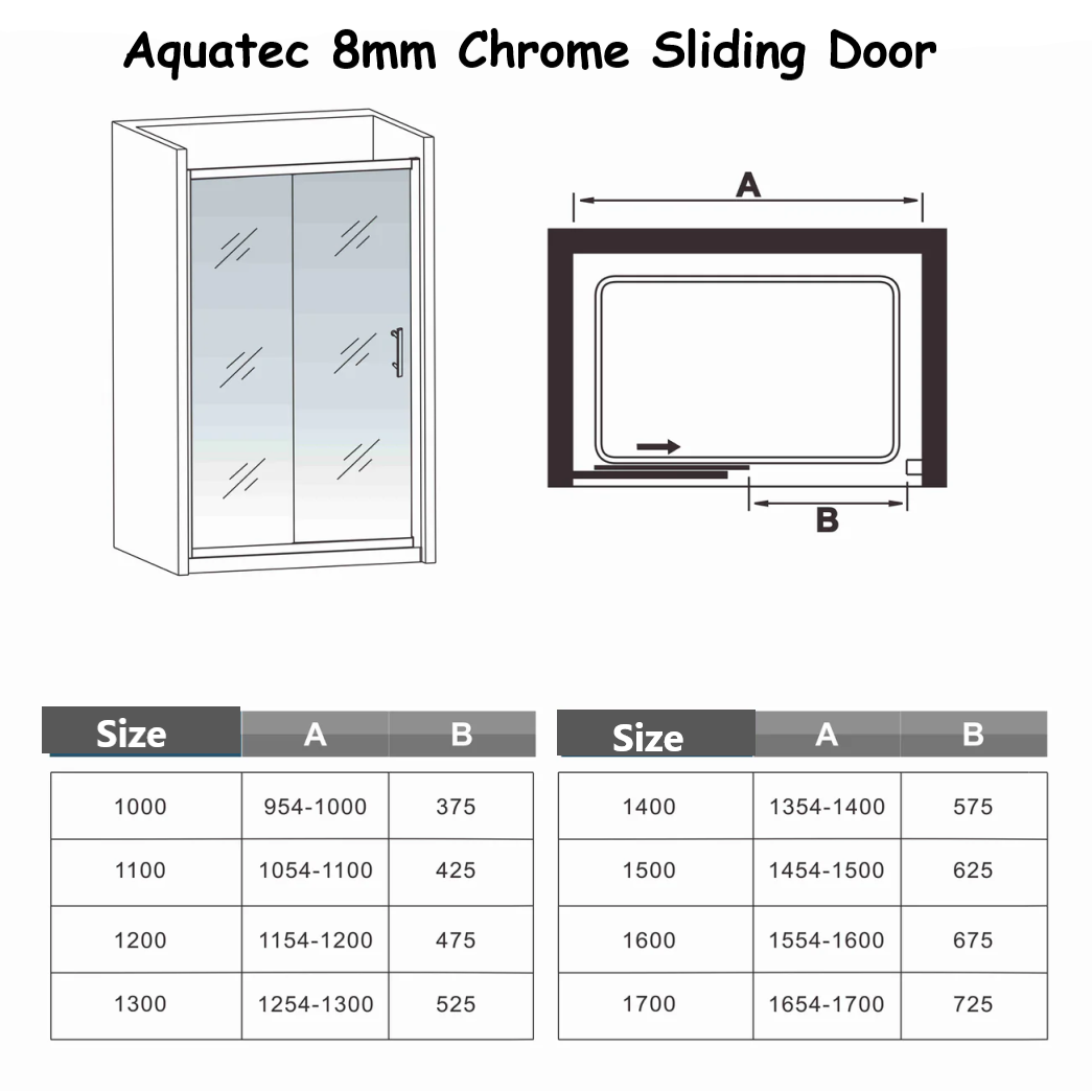 Concept Eight Chrome Sliding Shower Door Dimensions