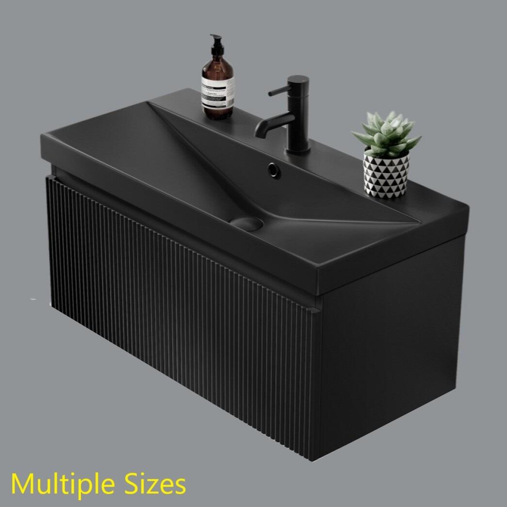 Milo Nero Fluted Black Vanity Unit With Matching Ceramic Basin