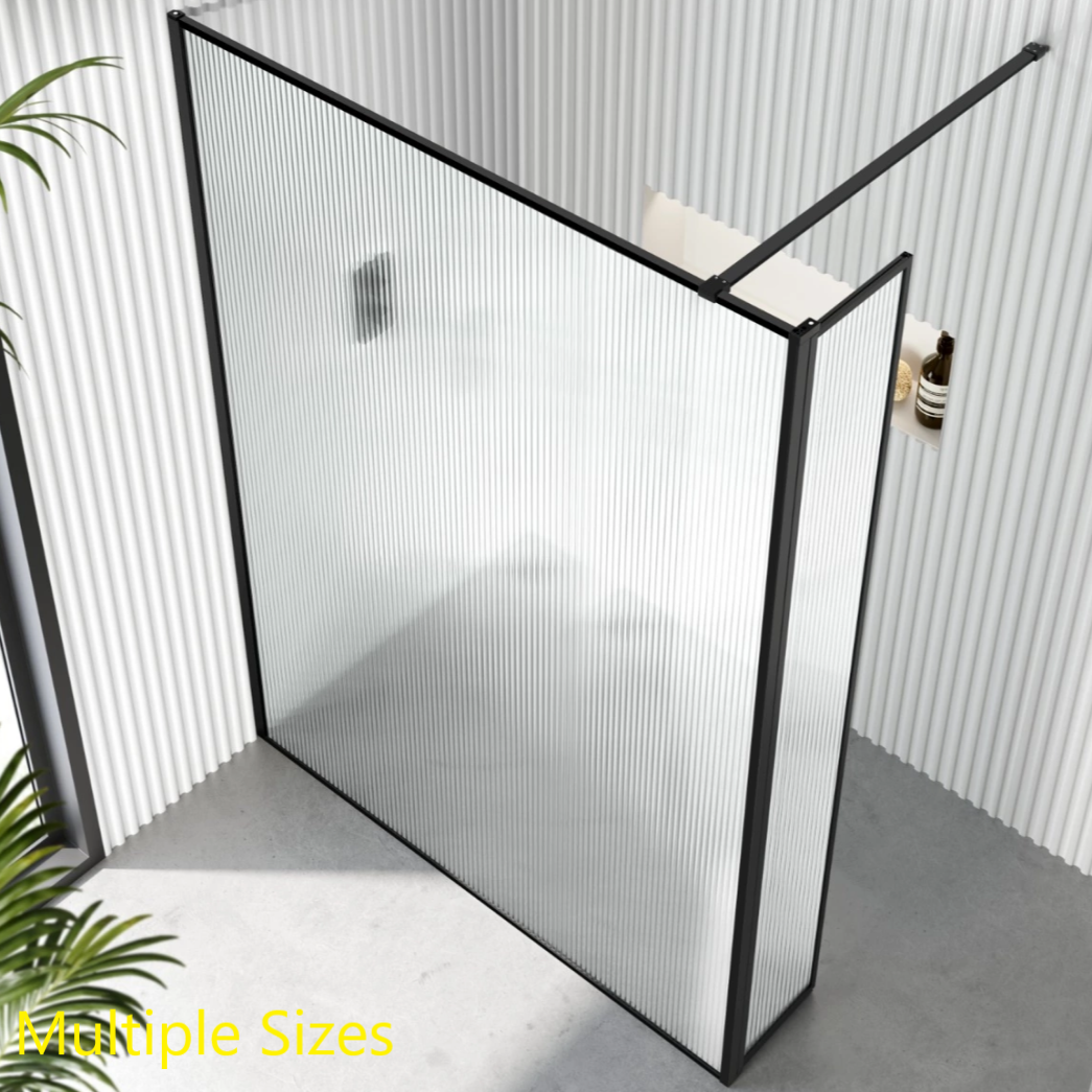 Athena Full Frame Matt Black Fixed Shower Screen with 8mm Fluted Glass