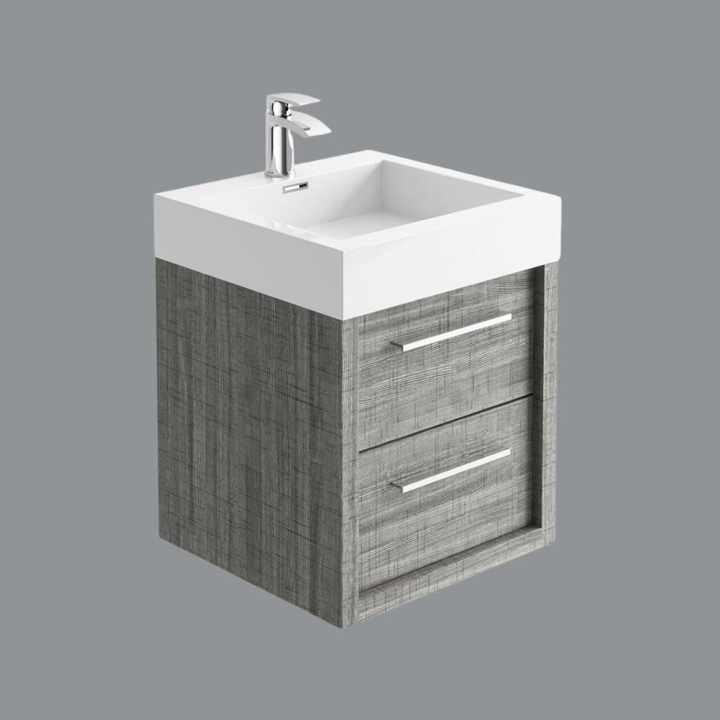Wexford 500mm Grey Ash Wall Hung 2 Drawer Vanity Unit with Basin