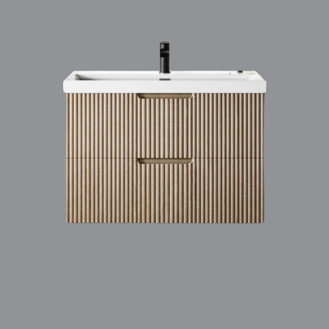 Miami 600mm Fluted Wall Hung Vanity Unit with Ceramic Basin - Light Oak