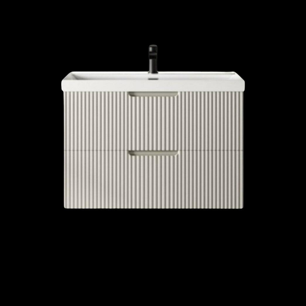 Miami 600mm Fluted Wall Hung Vanity Unit with Ceramic Basin - Chalk White