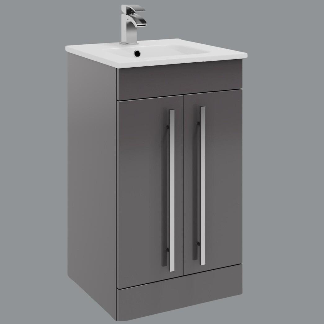 Virtue 500mm Dark Grey Gloss 2 Door Floor Standing Vanity Unit with Thin Edge Ceramic Basin
