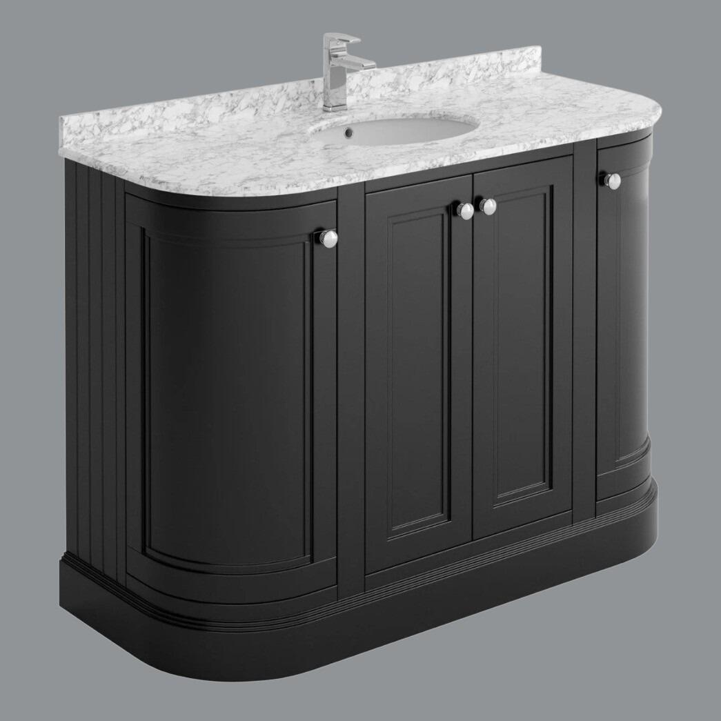 Rectory 1200mm Black Curved Vanity Unit With Marble Worktop & Basin