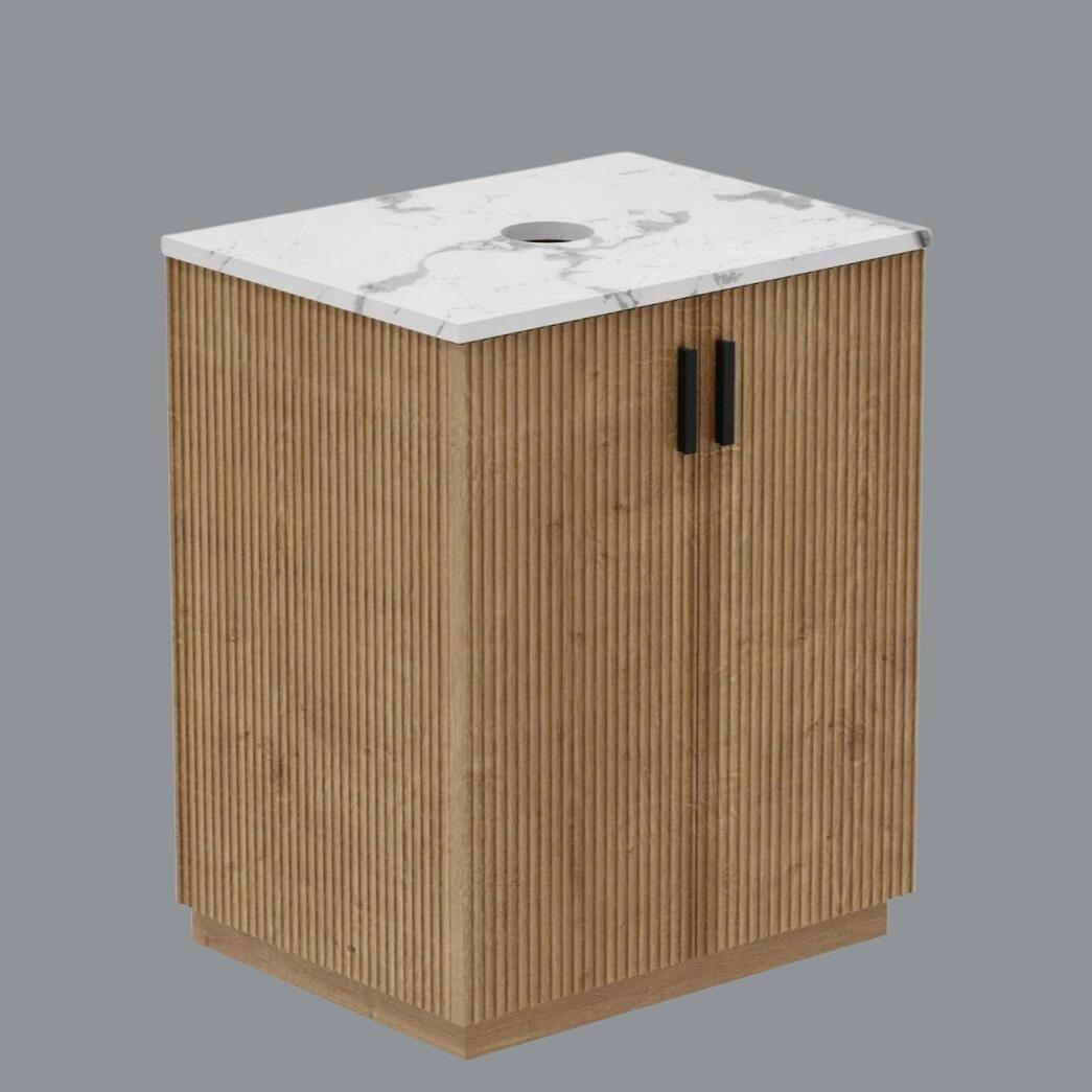 Ripple 650mm Fluted Light Oak Floor Standing Vanity Unit with Quartz Marble Worktop