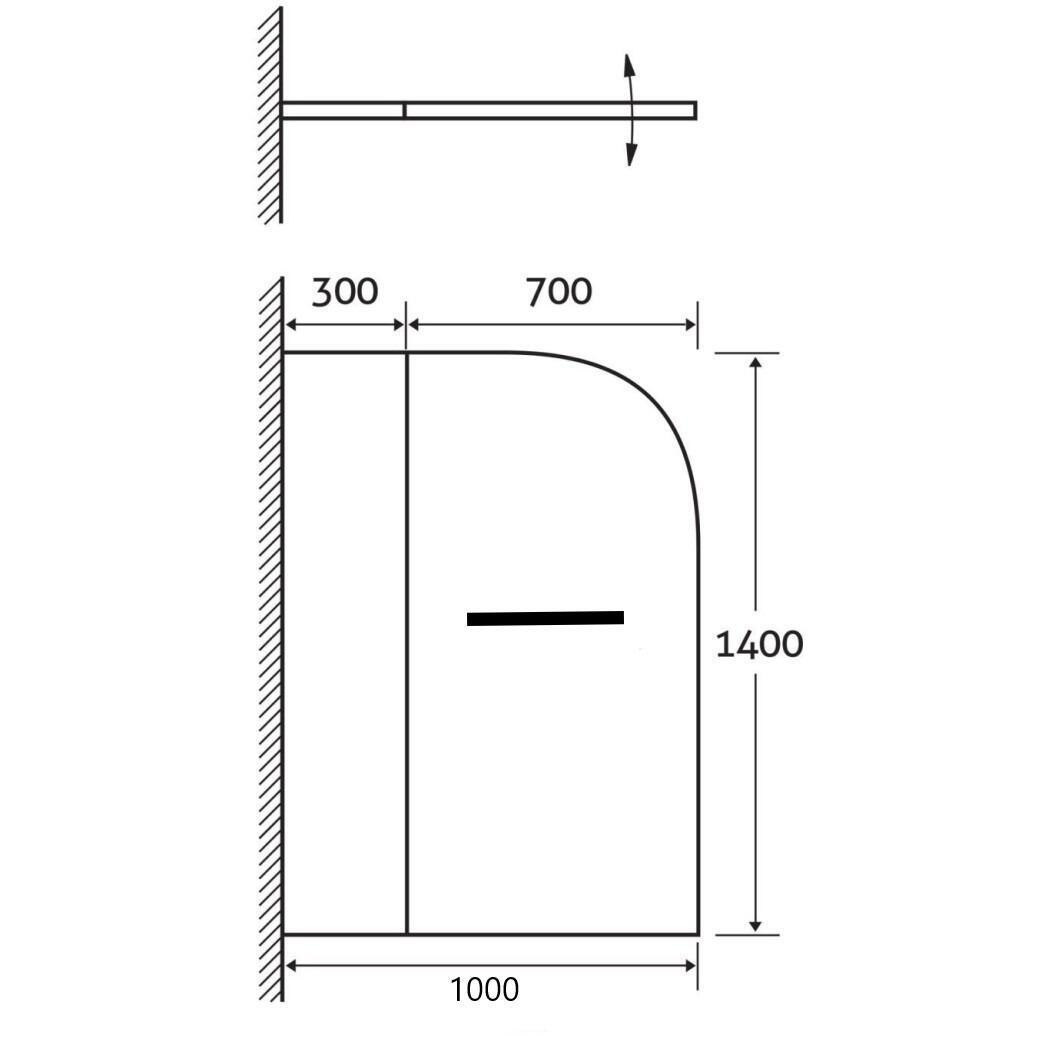 Monza 6mm Bath Shower Screen with Extension Panel Dimensions