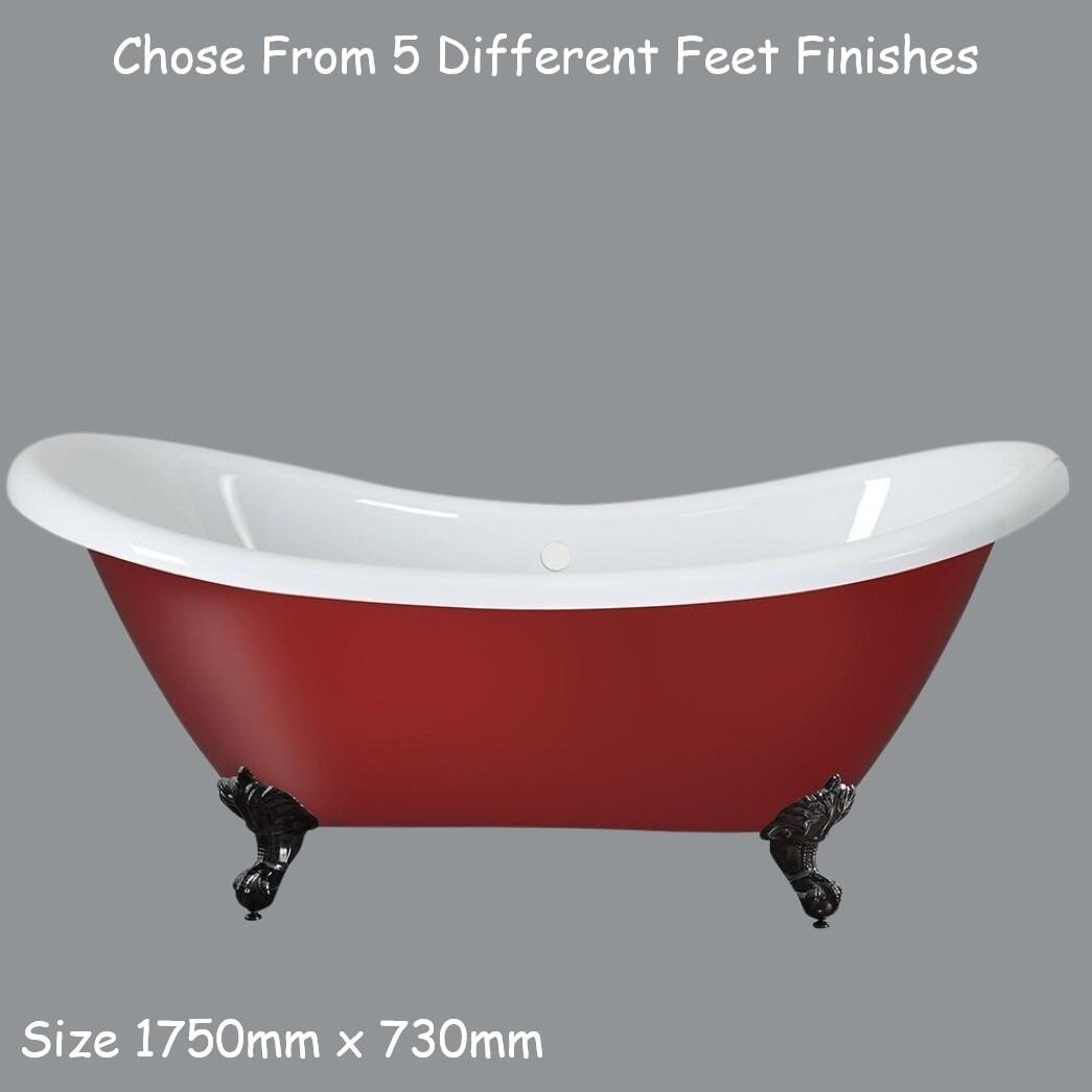 Legend 1750mm x 730mm Double Ended Free Standing Slipper Bath - Saffron Red