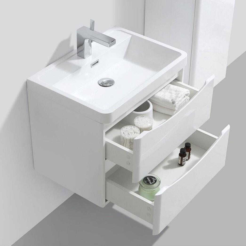 Estelle 600mm Gloss White Wall Hung Vanity Unit Drawer Layout