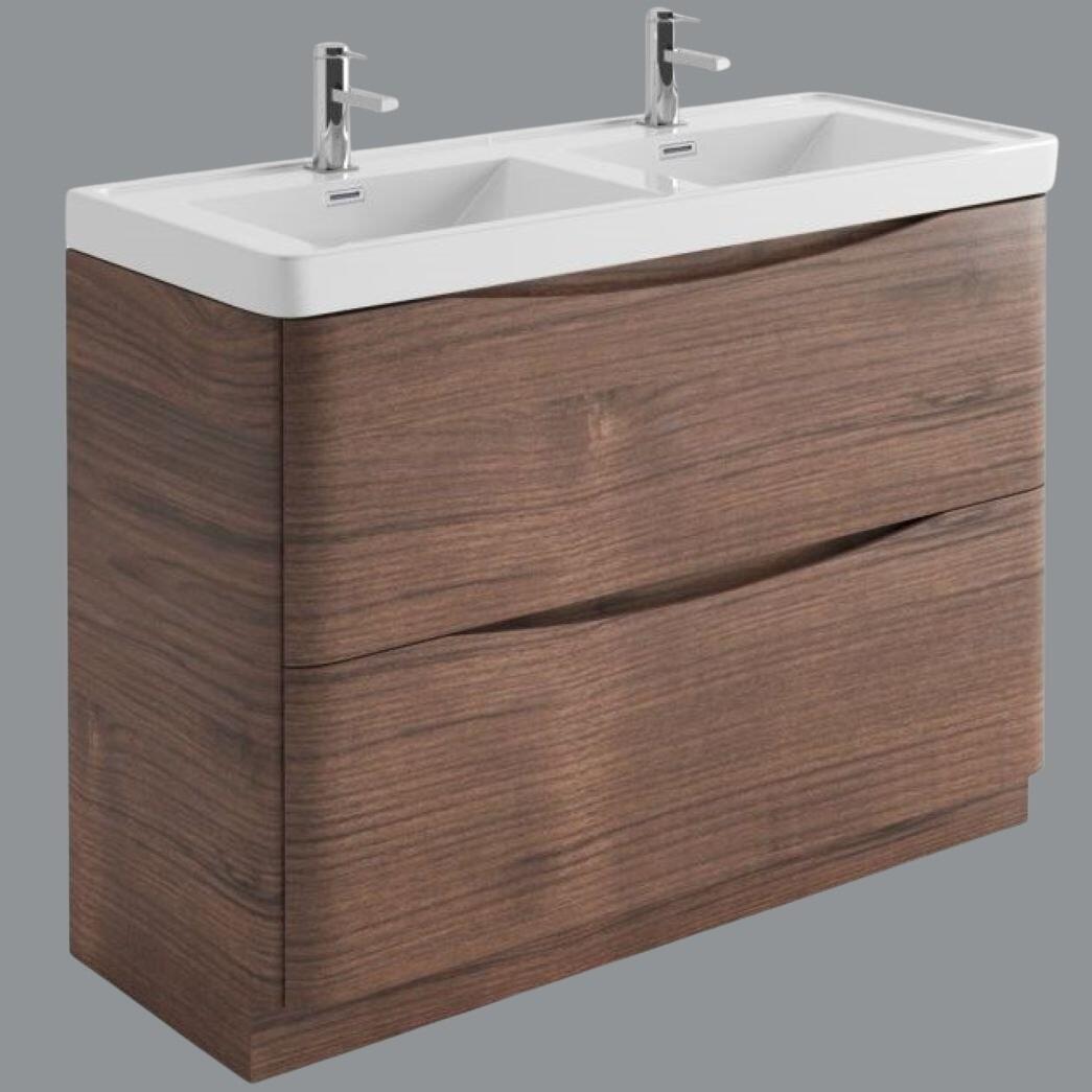 Estelle 1200mm Rosewood Floor Standing Double Vanity Unit with Two Basins