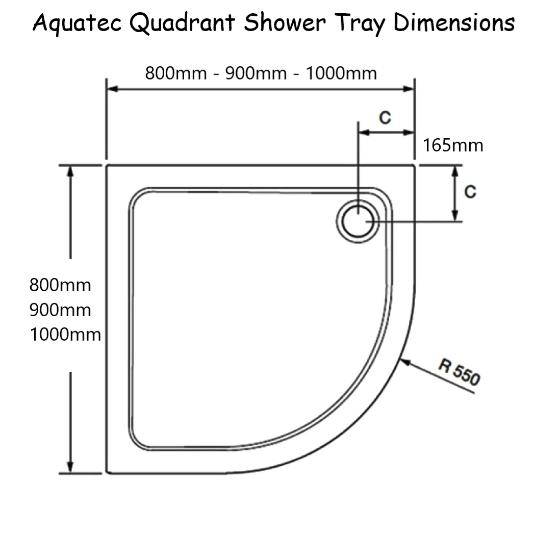 Aquatec 45mm Quadrant Low Profile Shower Tray Dimensions