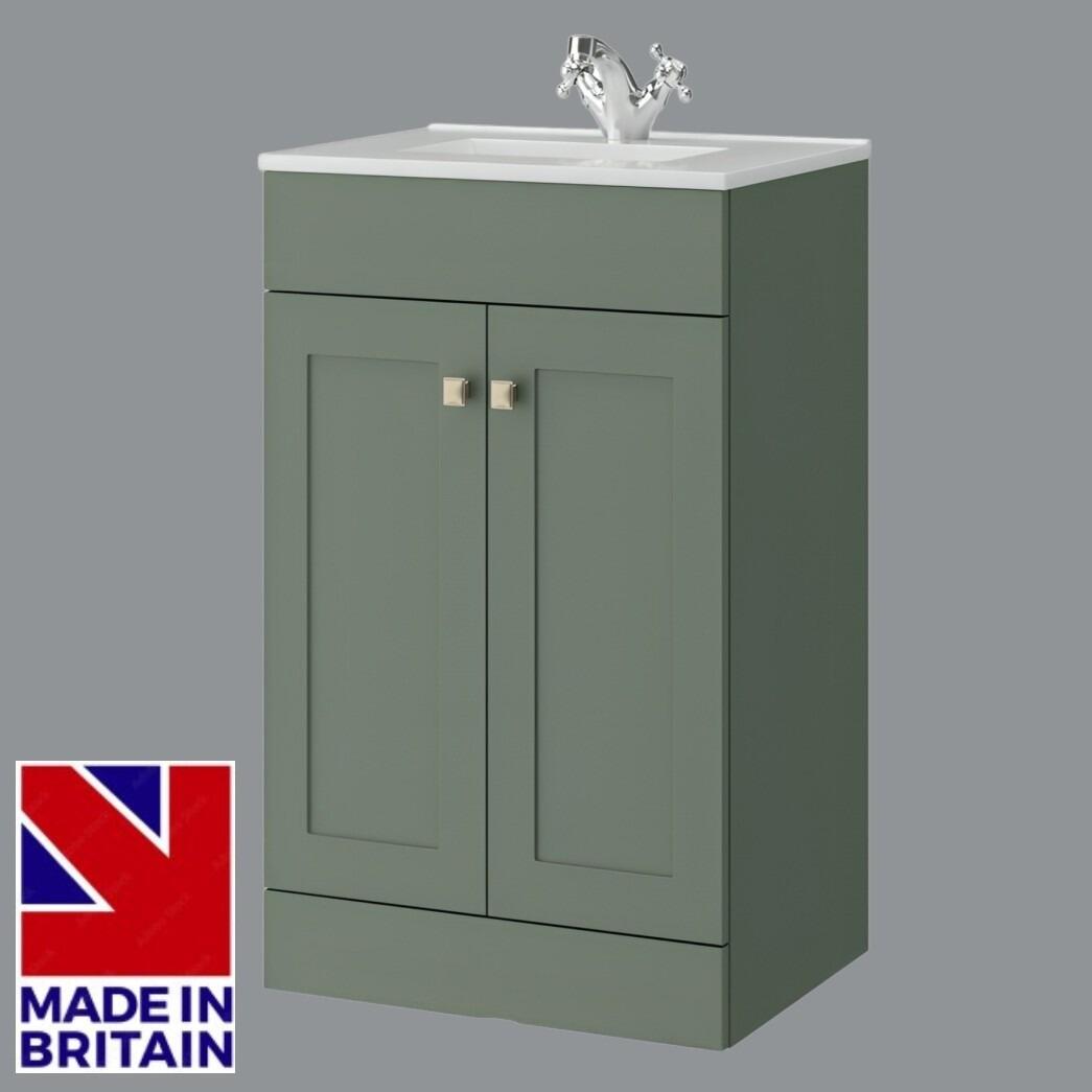 Sanctuary Shaker 500mm 2 Door Floor Standing Vanity Unit - Corymbia Green