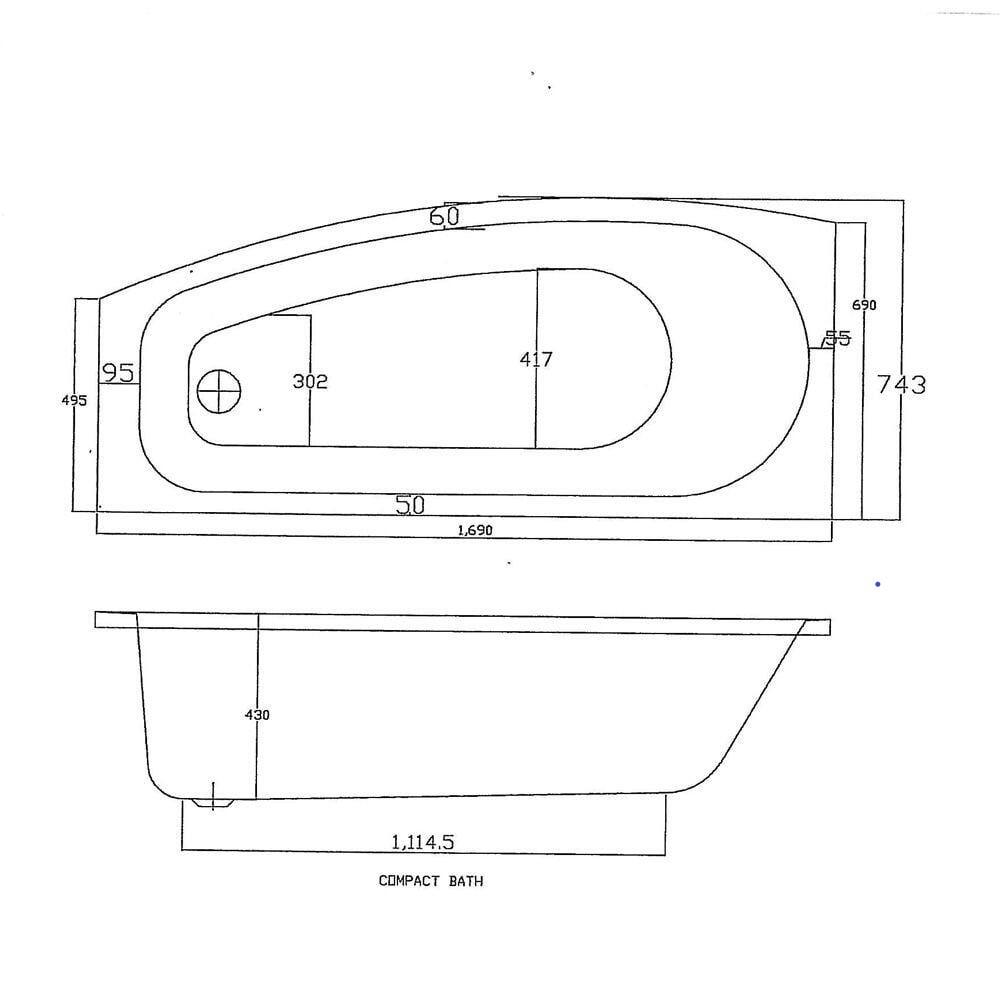 Renaissance Compact Left Hand Space Saver Shower Bath Dimensions