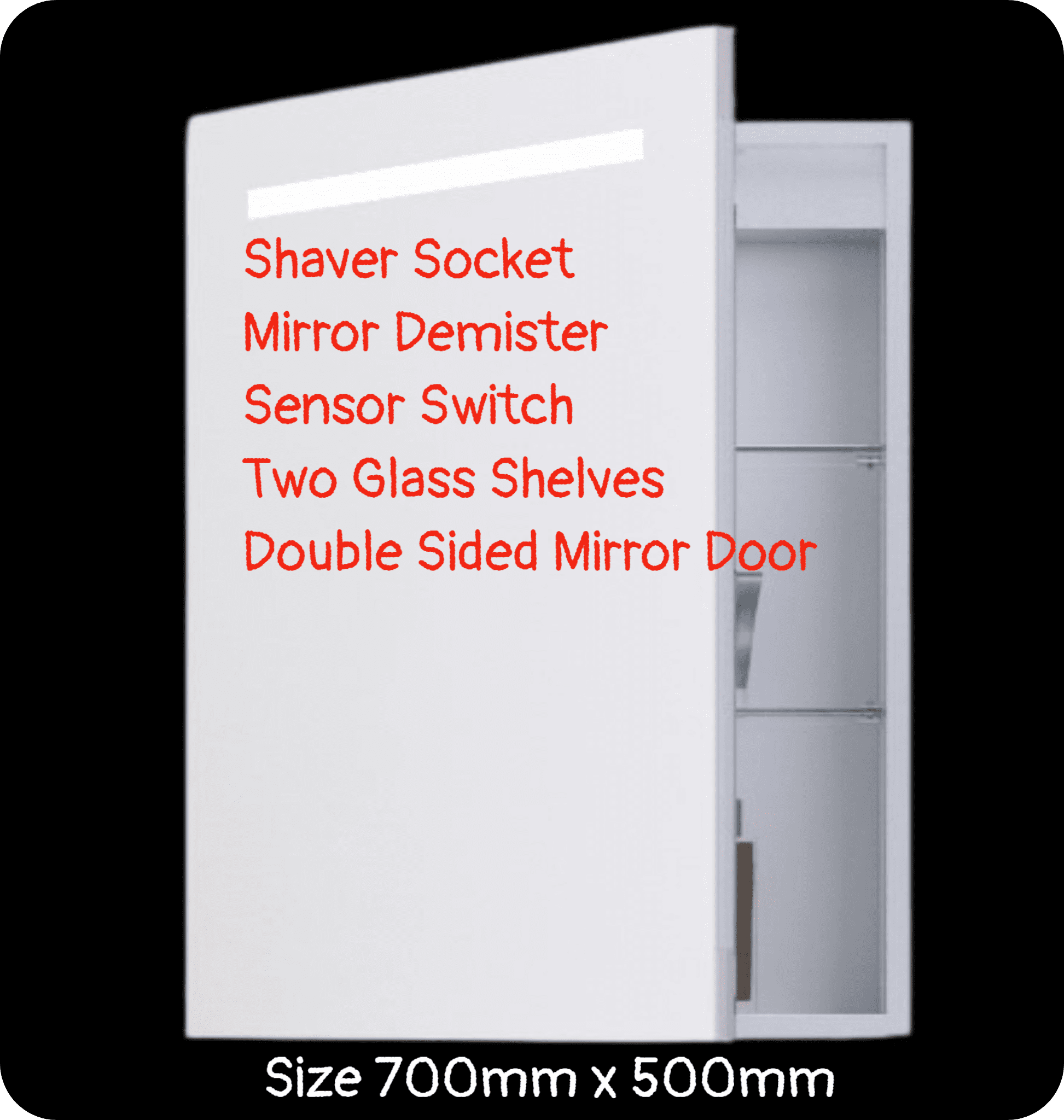Prism 700mm x 500mm Aluminium LED Mirror Cabinet