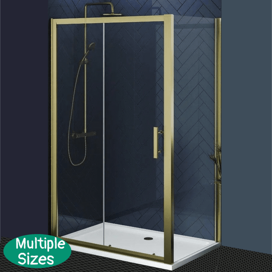 Aquatec Brushed Brass Sliding Shower Door With 6mm Tempered Safety Glass