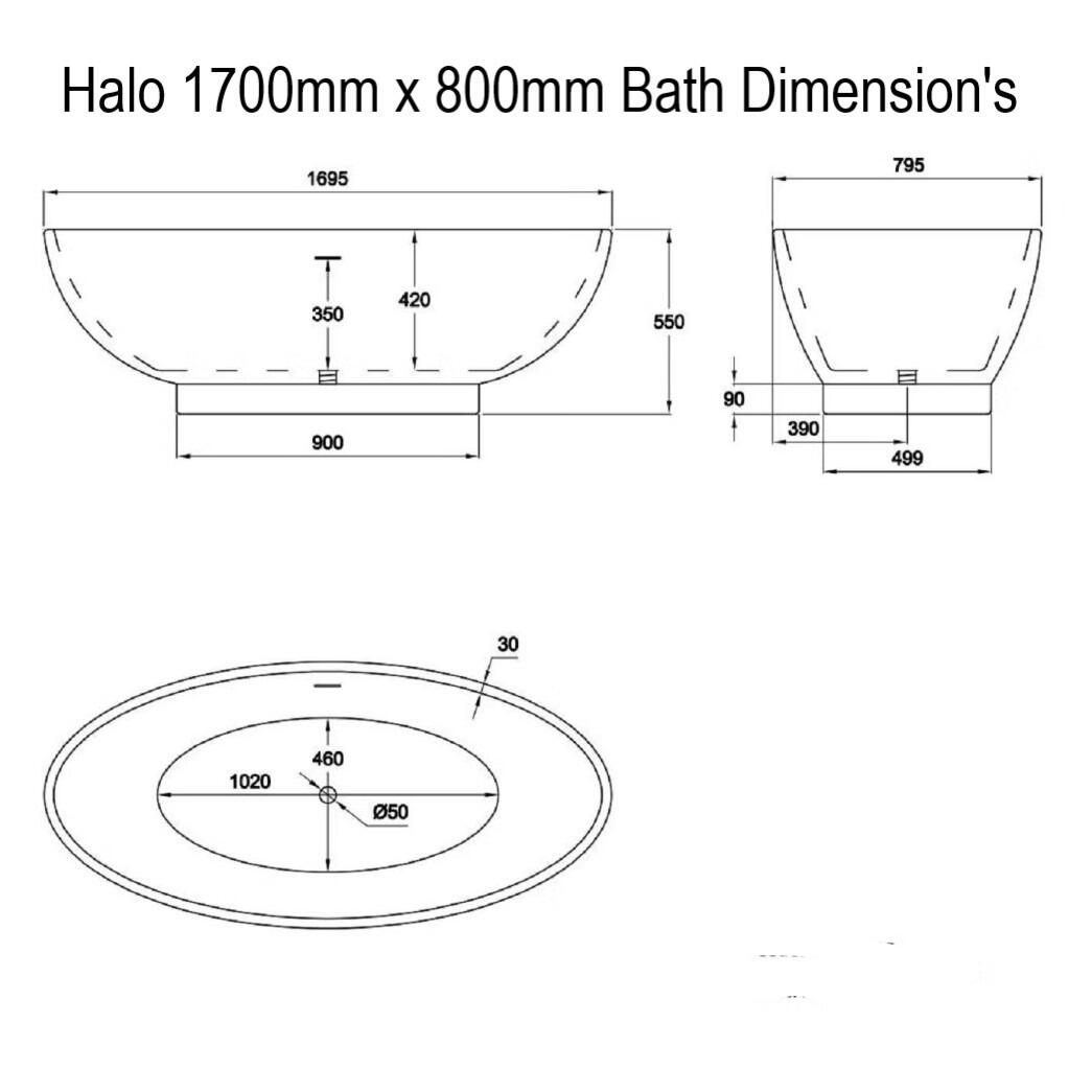 Halo Freestanding Acrylic Bath Dimension's