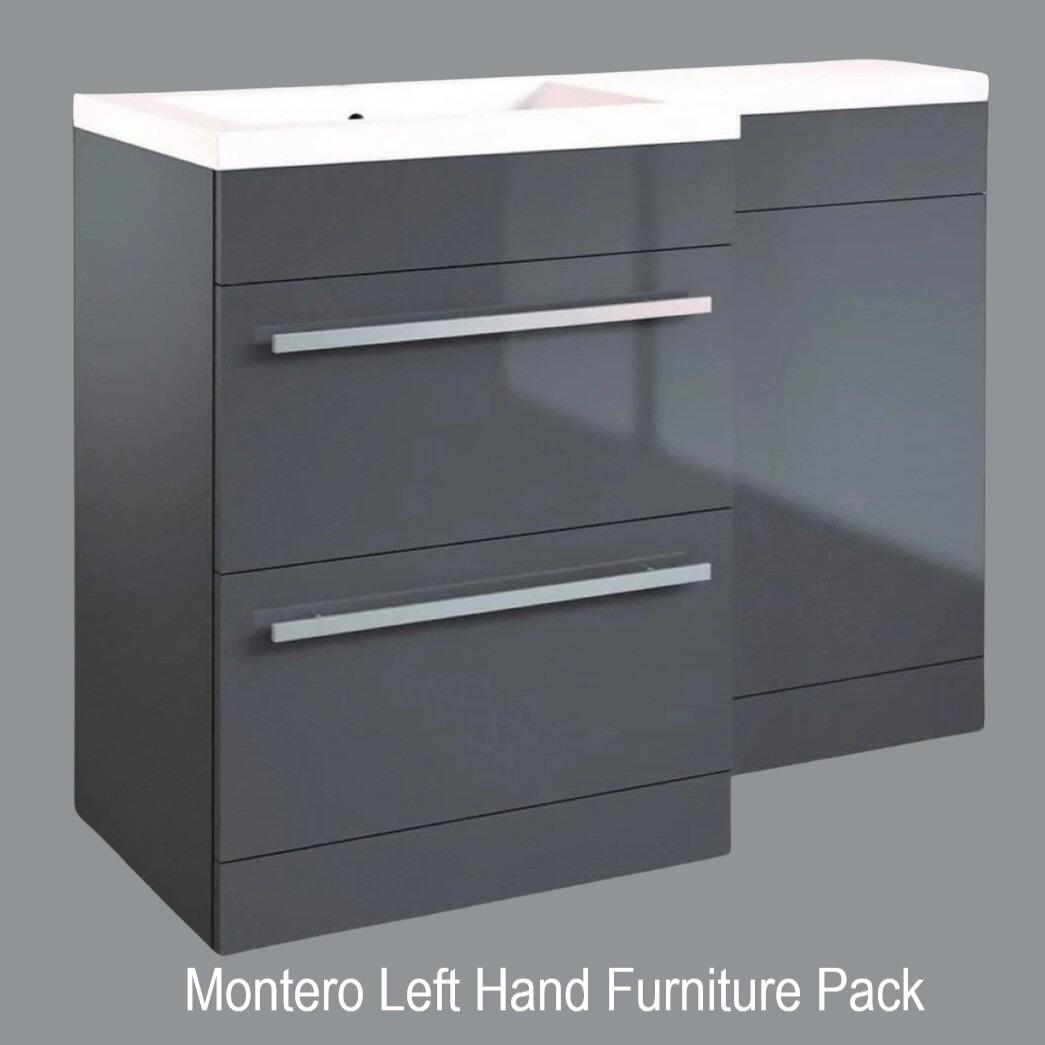 Montero 1100mm Dark Grey Gloss 2 Drawer L Shaped Furniture Pack LH