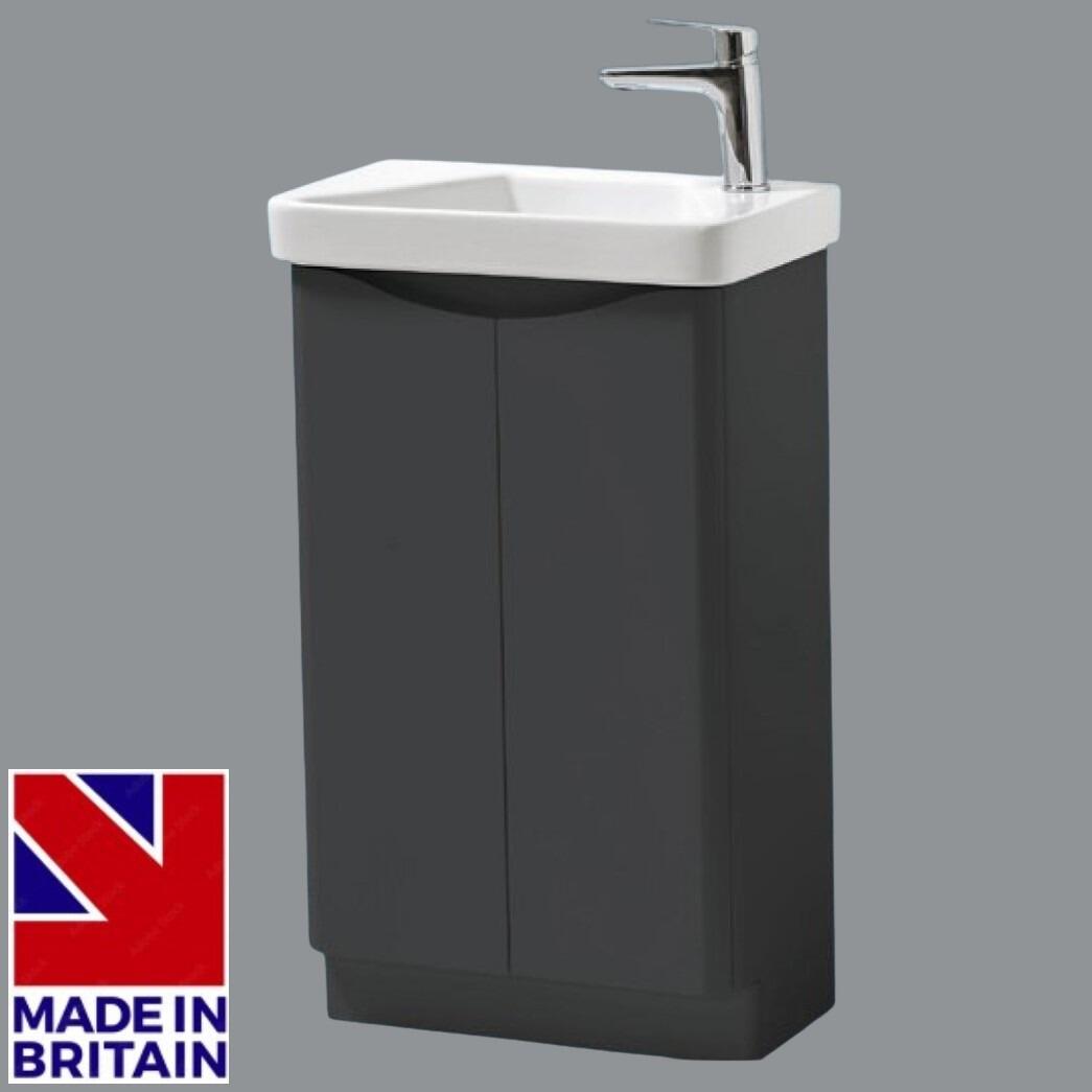 Alto 500mm Matt Graphite Floor Standing 2 Door Cloakroom Vanity Unit with Ceramic Basin